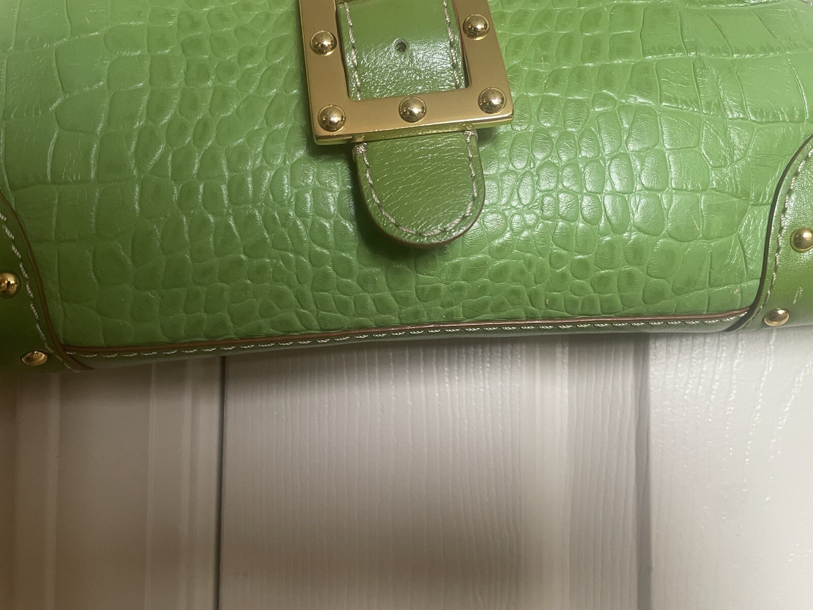 Michael Kors Green Crocodile Print Shoulder Handbag