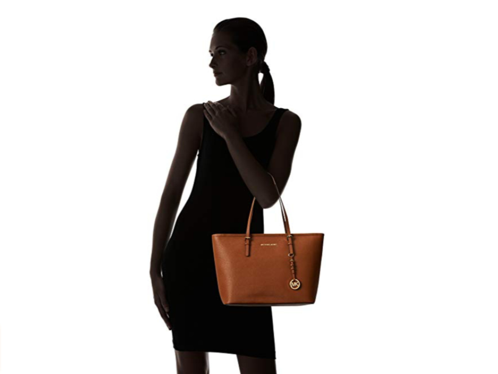 MICHAEL KORS MK Travel Tote Bag Brown Luggage Saffiano Leather Gold 38H8GTVT9L