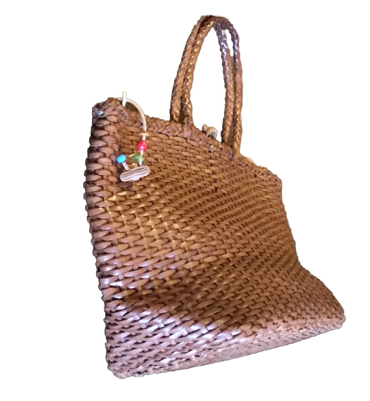 Henry Cuir Tan Woven Leather Shoulder Bag Tote W/ Pouch Mint Condition