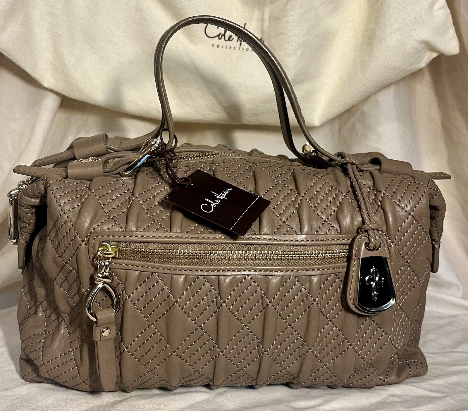 Cole Haan VTG/NWT | Leather Stitch Satchel Handbag | Grey | In Original Dust Bag
