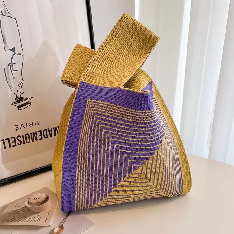 Cute Knit Wrist Bag Japanese Knot Tote Mini Handbag Casual Crochet Purse Gift
