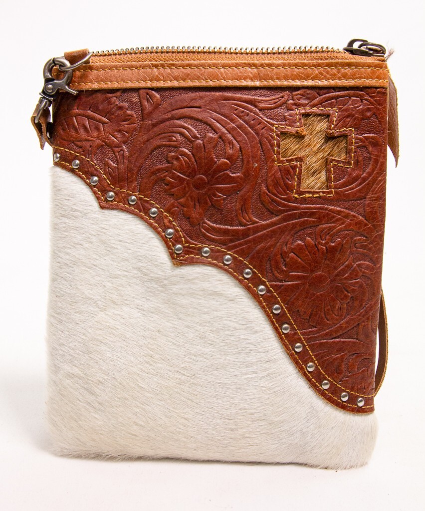 P & G Cream Brown Leatherwork Hide Purse Bag Women’s