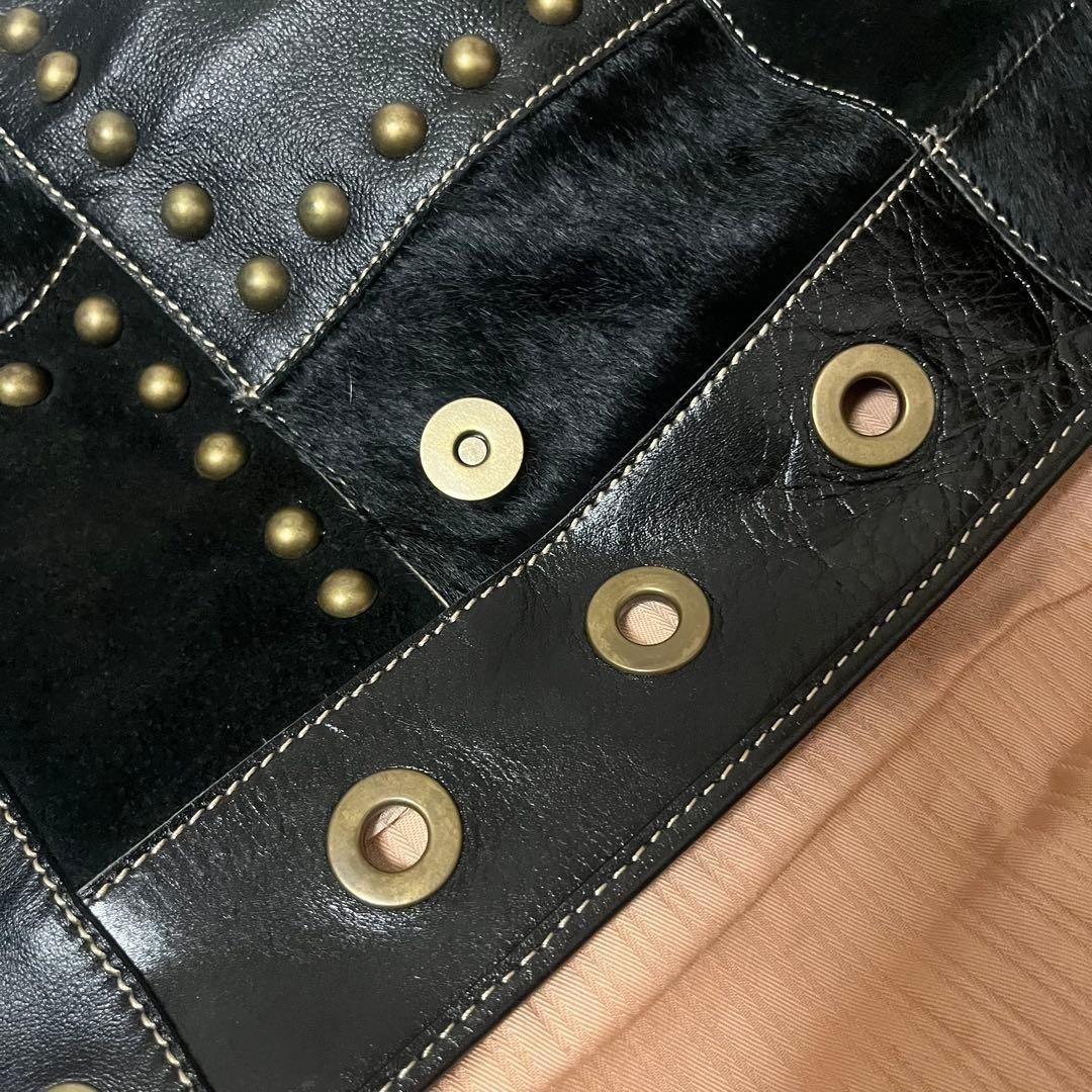 Y2K Leather Studs Shoulder Bag Punk Rock Grunge Black Gold Rare Streetwear