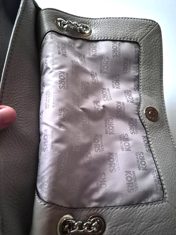 Michael Kors fulton small shoulder flap bag ash grey pebbled leather