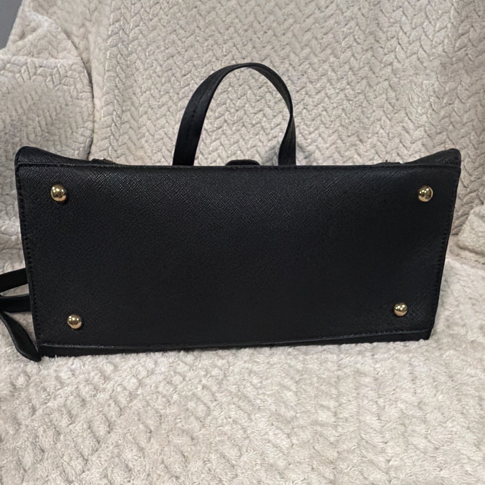Black Satchel Top Handle Crossbody Bag, Gold Hardware, Zip, Detachable Strap