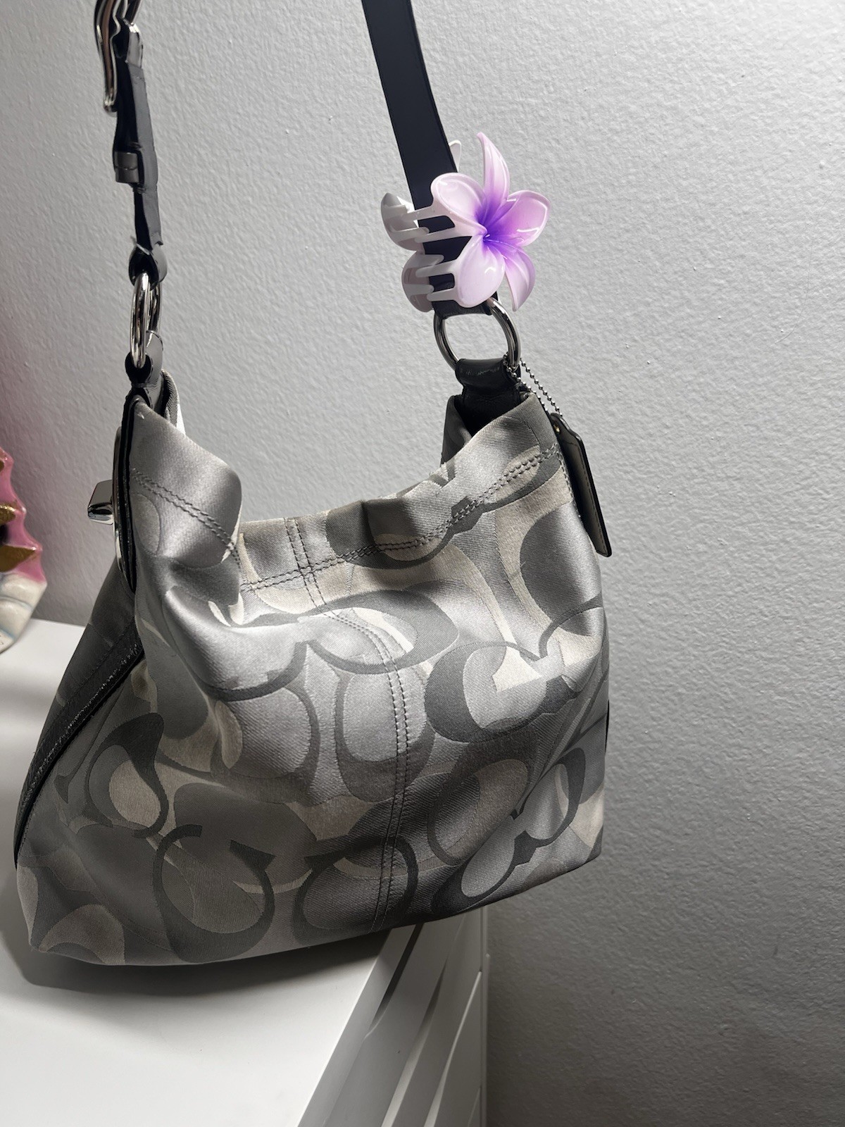 Optic grey coach purse