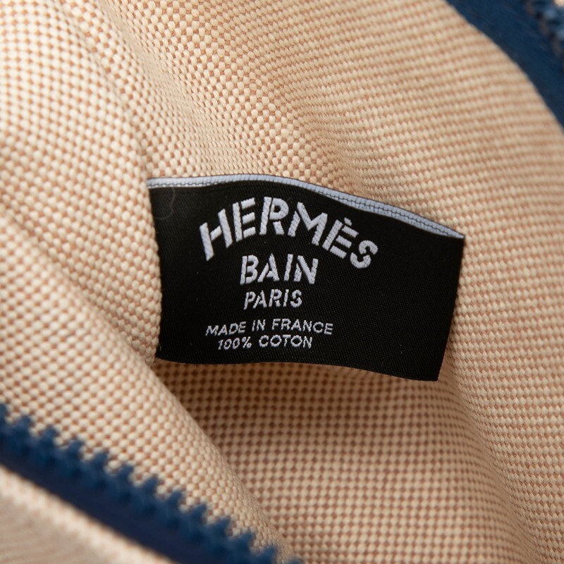 Hermes Nuage Marin Tote Bag Hand Beige Orange Navy Cotton Used