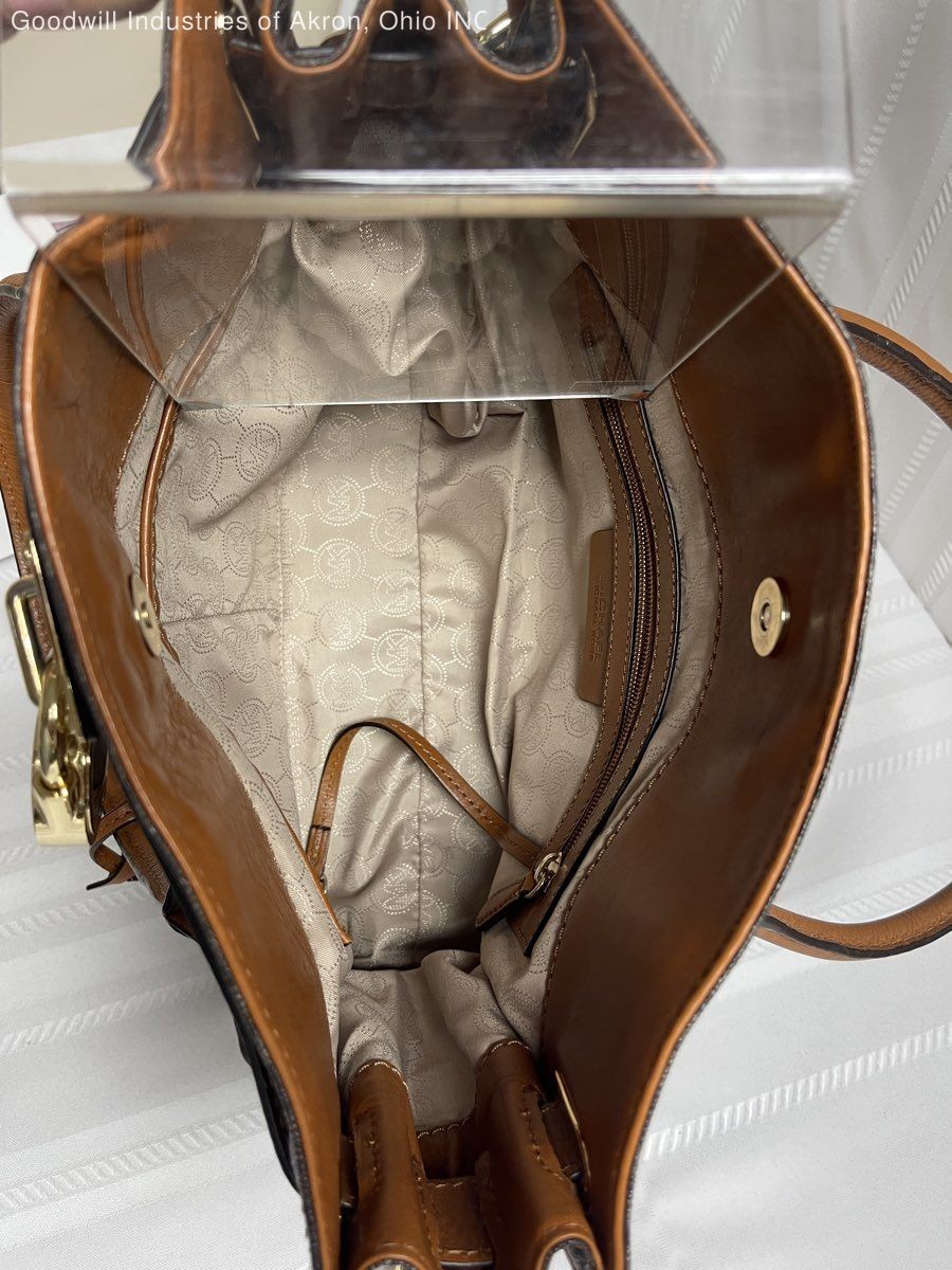 Michael Kors Brown Monogram Hamilton Satchel Handbag Gold Hardware COA