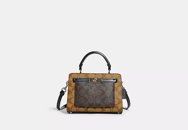 Coach Mini Lane Top Handle In Colorblock Signature Canvas Khaki Brown MultiC8688