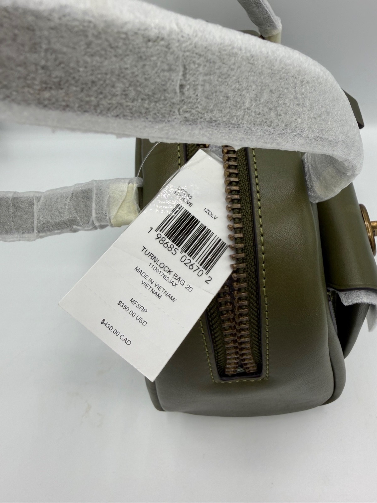 Coach Turnlock Bag 20 Olive Leather Satchel Crossbody Bag CCC55 NWT