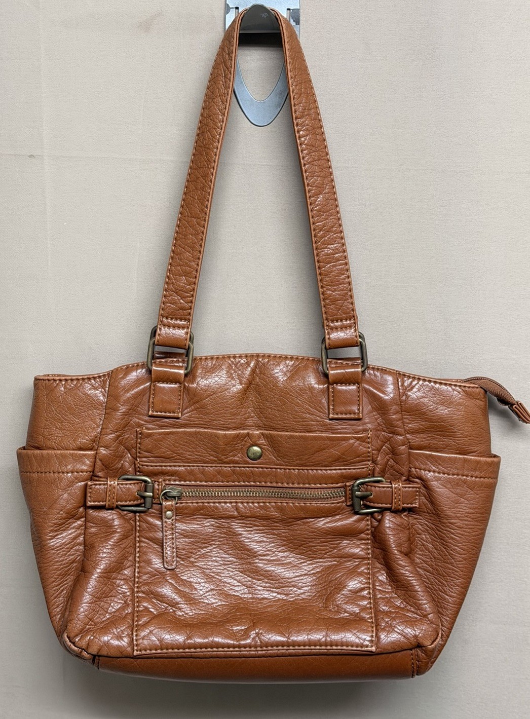 Bueno Brown Faux Leather Satchel Double Handle Shoulder Bag Handbag Purse Tote