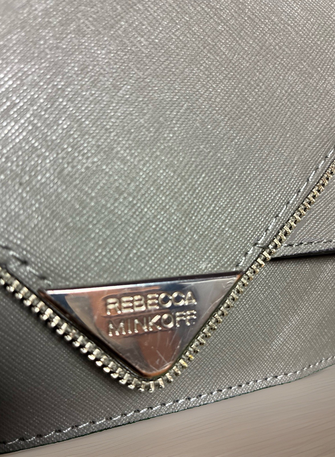 Rebecca Minkoff Avery Envelope Crossbody Bag Metallic Silver Gray Leather Purse