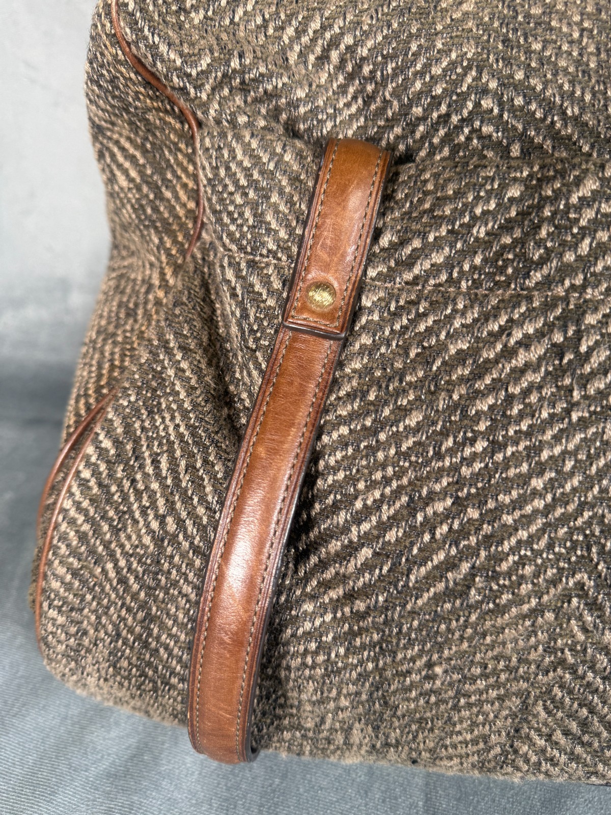 Tumi Brown Herringbone Tweed Leather Trim Organizer Shoulder Bag Travel