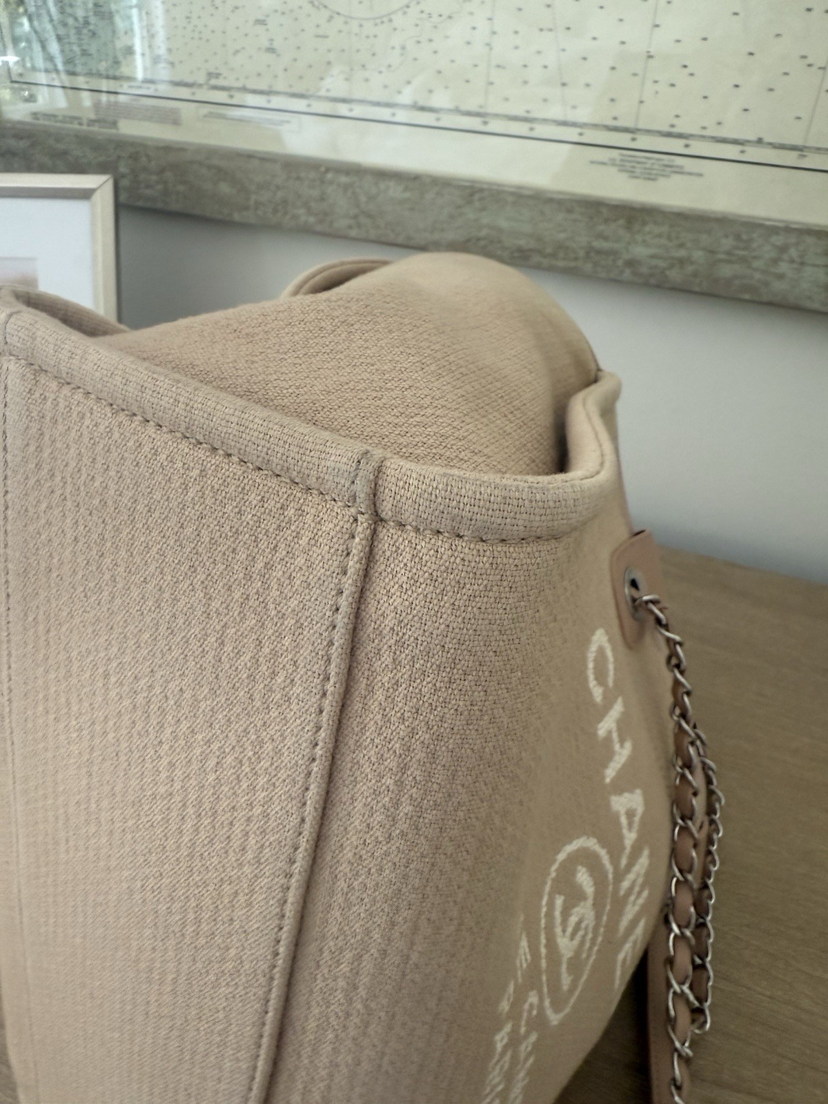 Authentic Chanel Mixed Fibers Medium Deauville Tote Beige