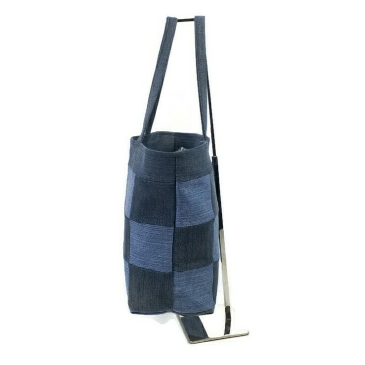 Hand Crafted Upcycled Large Medium and Dark Wash Patchwork Denim Tote Bag Lined