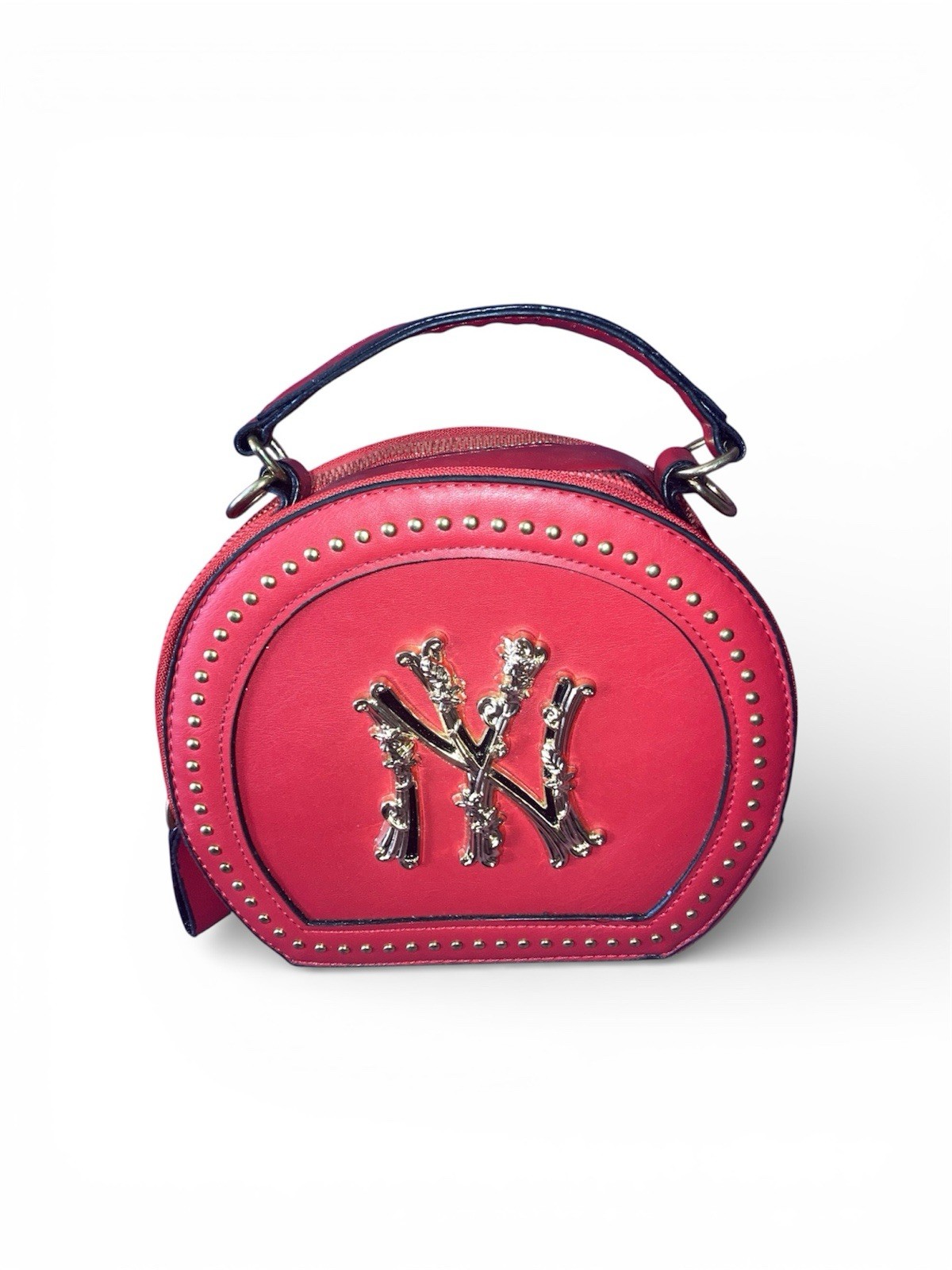 NY Vintage Red round Crossbody bag; Leather 20.5cm x 17.5 x 8cm hi; 8cm sl: 120c