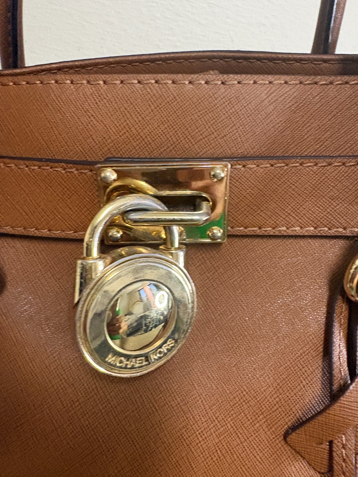 Michael Kors Hamilton Brown Leather Satchel Tote Shoulder Bag