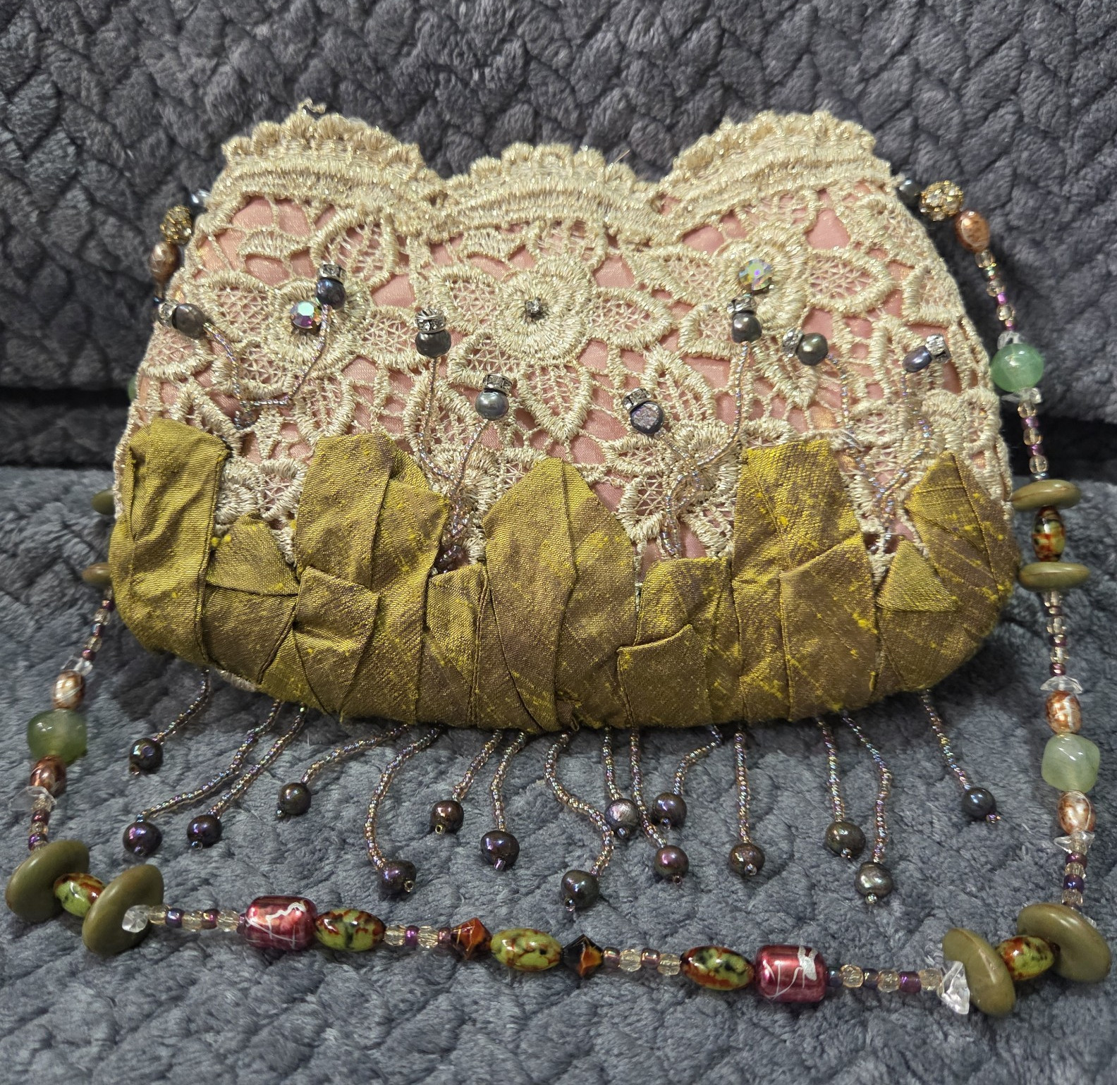 New Mary Frances After Party Beaded Crossbody Bag Silk Lace Fringe