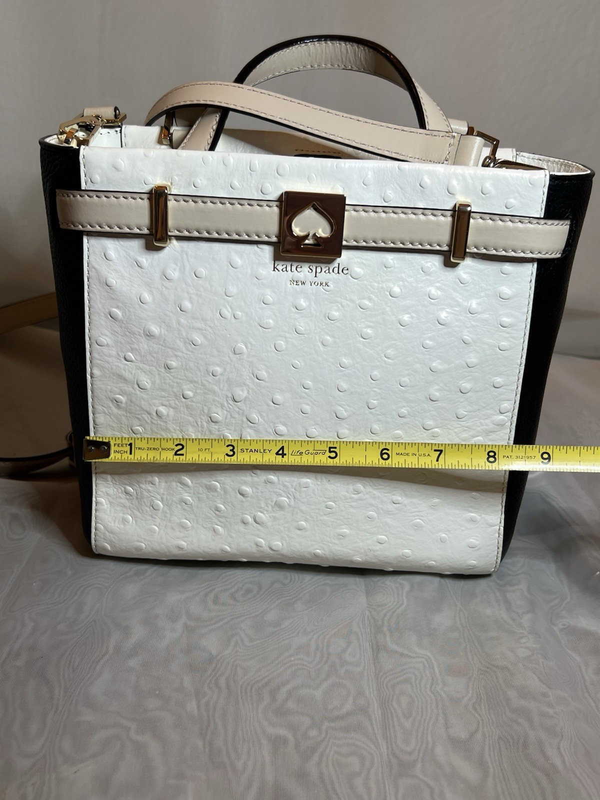 Kate Spade Houston Street CREAM/BLACK EXOTIC OSTRICH EMBOSSED LEATHER CROSSBODY