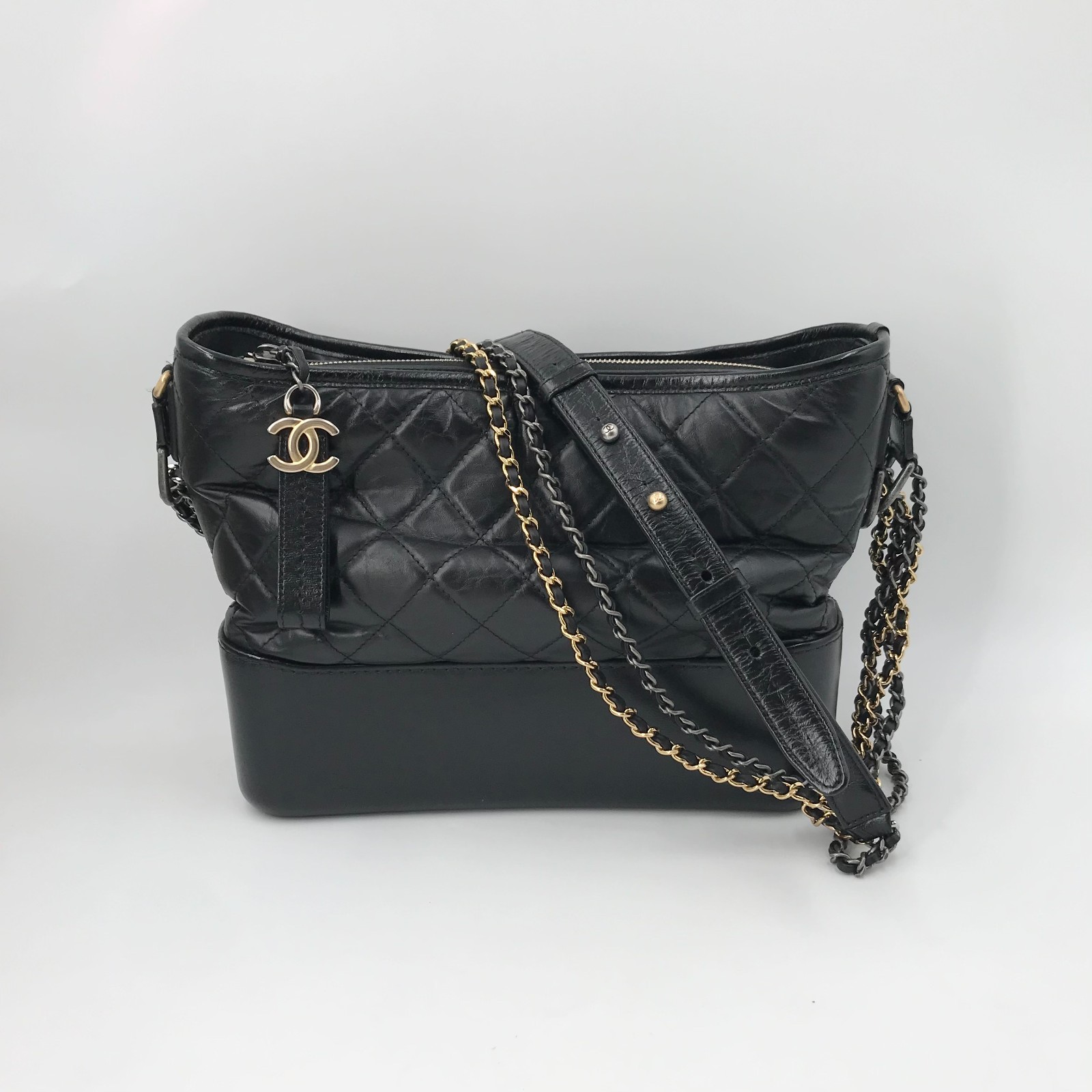 Chanel Hobo Bag Black Gold Medium 24 Series 28x23x10cm