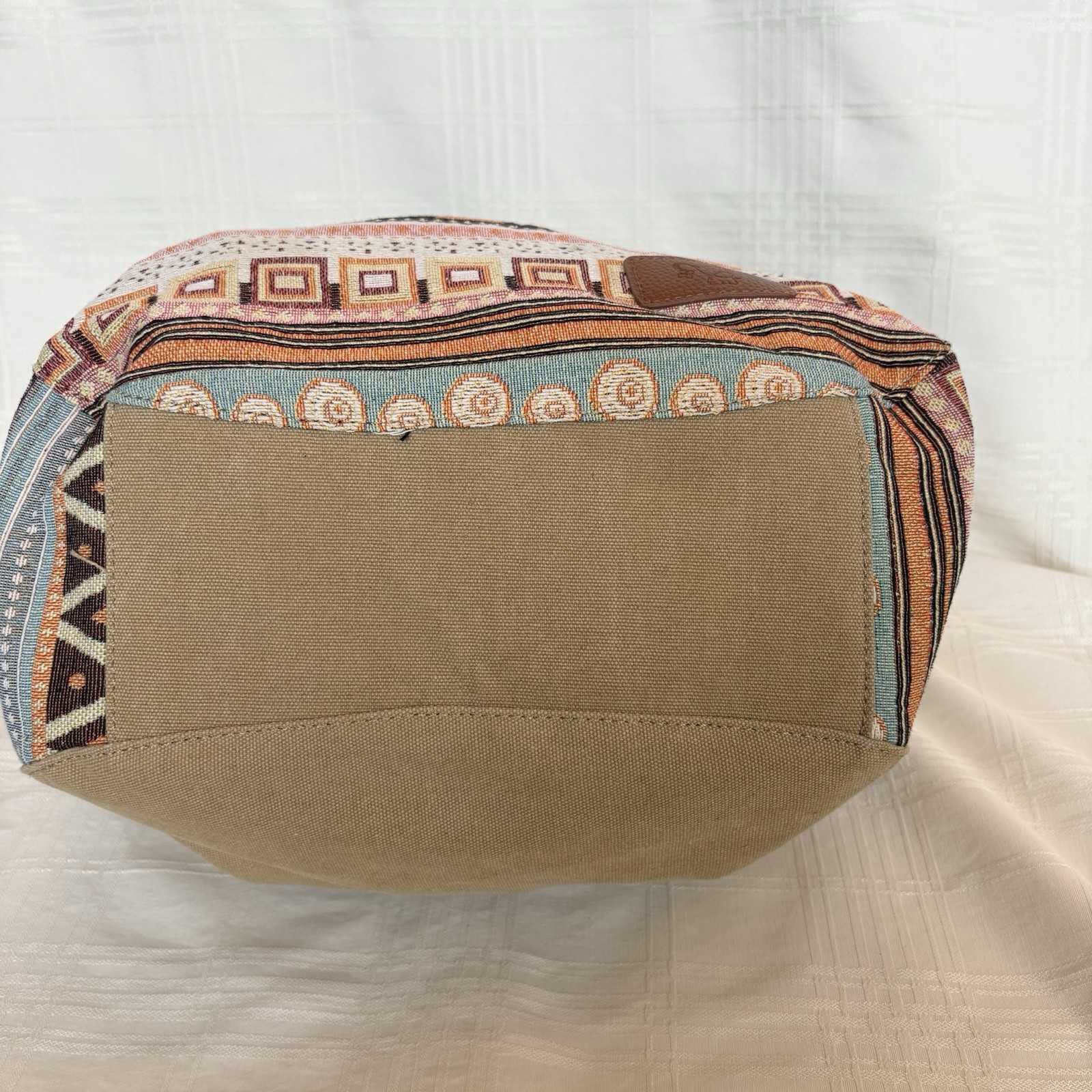 WORLDLYDA CANVAS Embroidered Tapestry Hobo Tote Bag Boho Aztec Tan, Lt blue