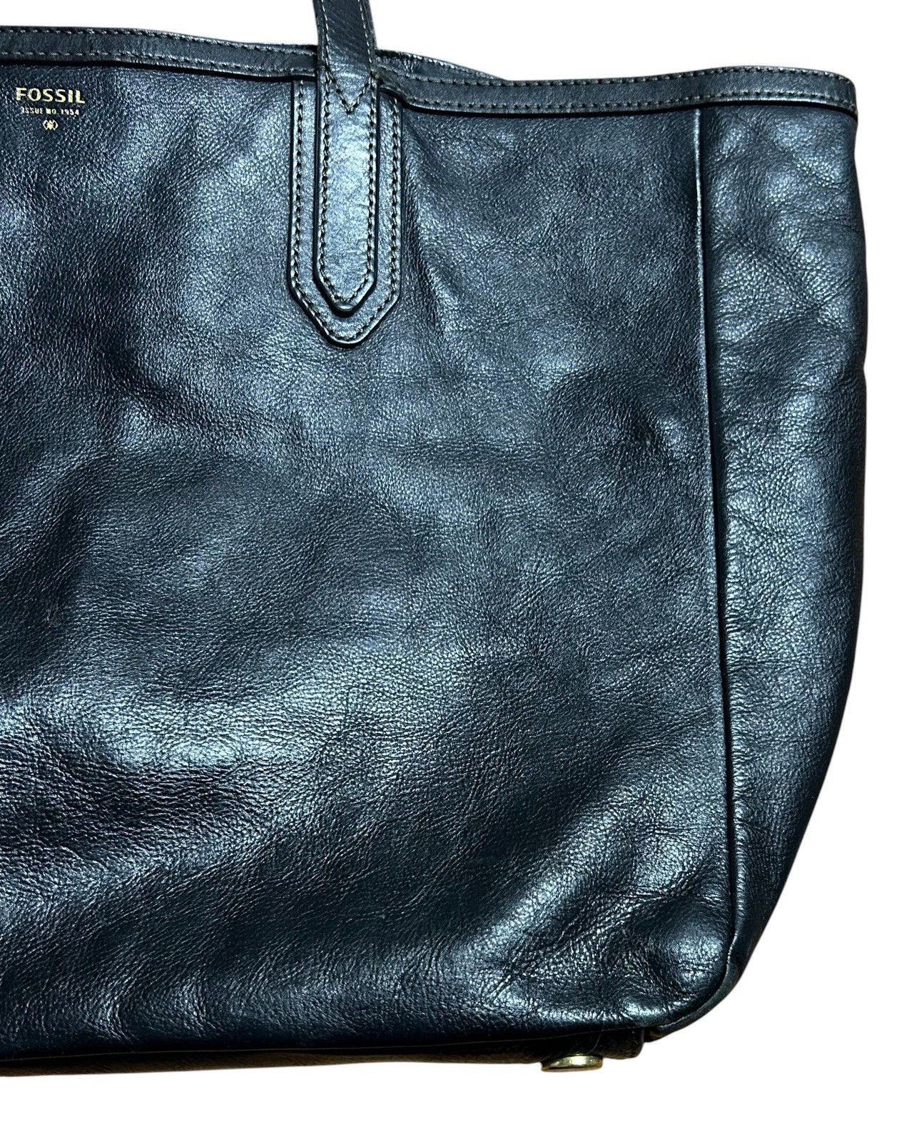Fossil Sydney Black Leather Shopper Tote Shoulder Bag Large Black Women’s Purse