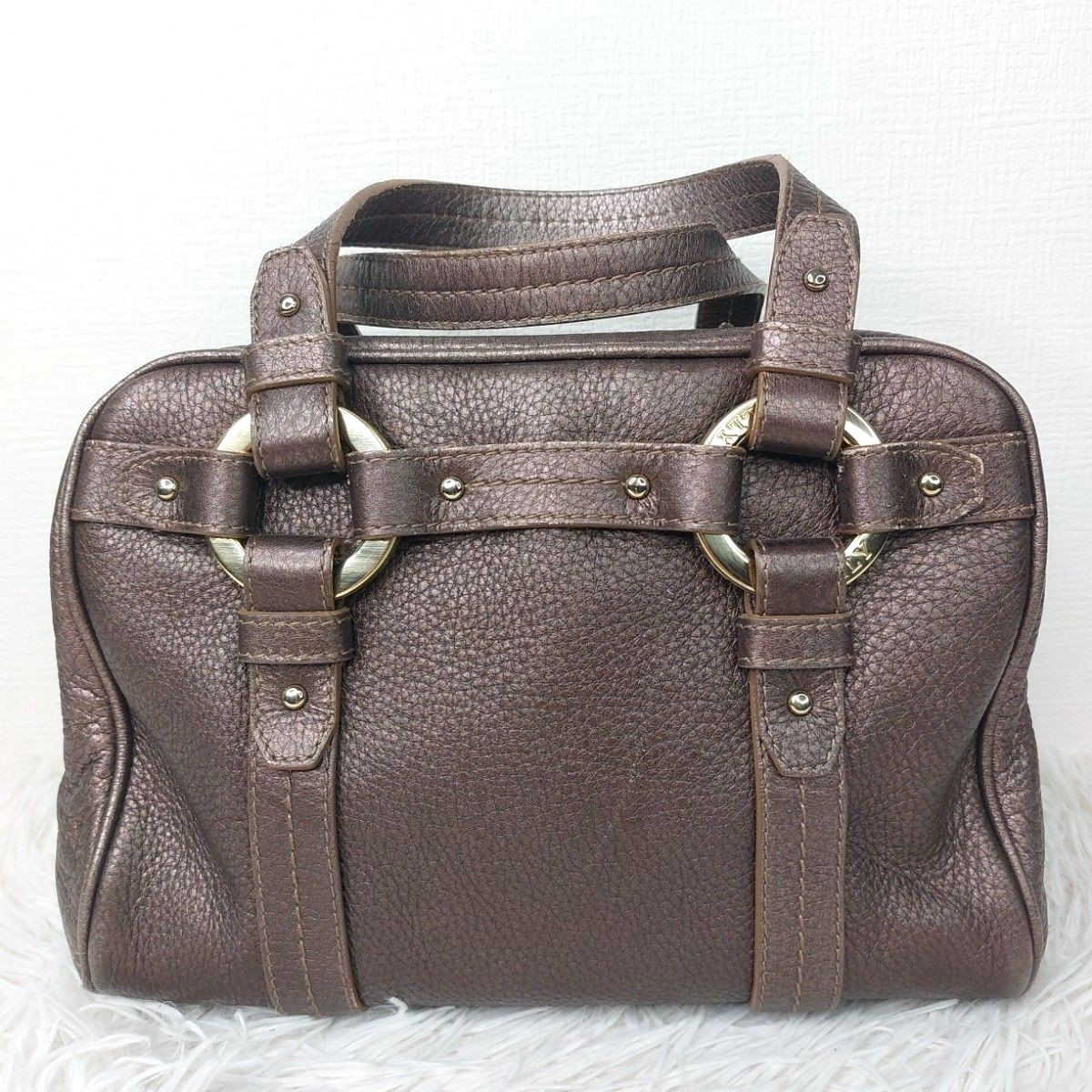 BALLY Mini Boston Bag Handbag Leather Grain Leather Brown Gold Hardware Y2K Fri