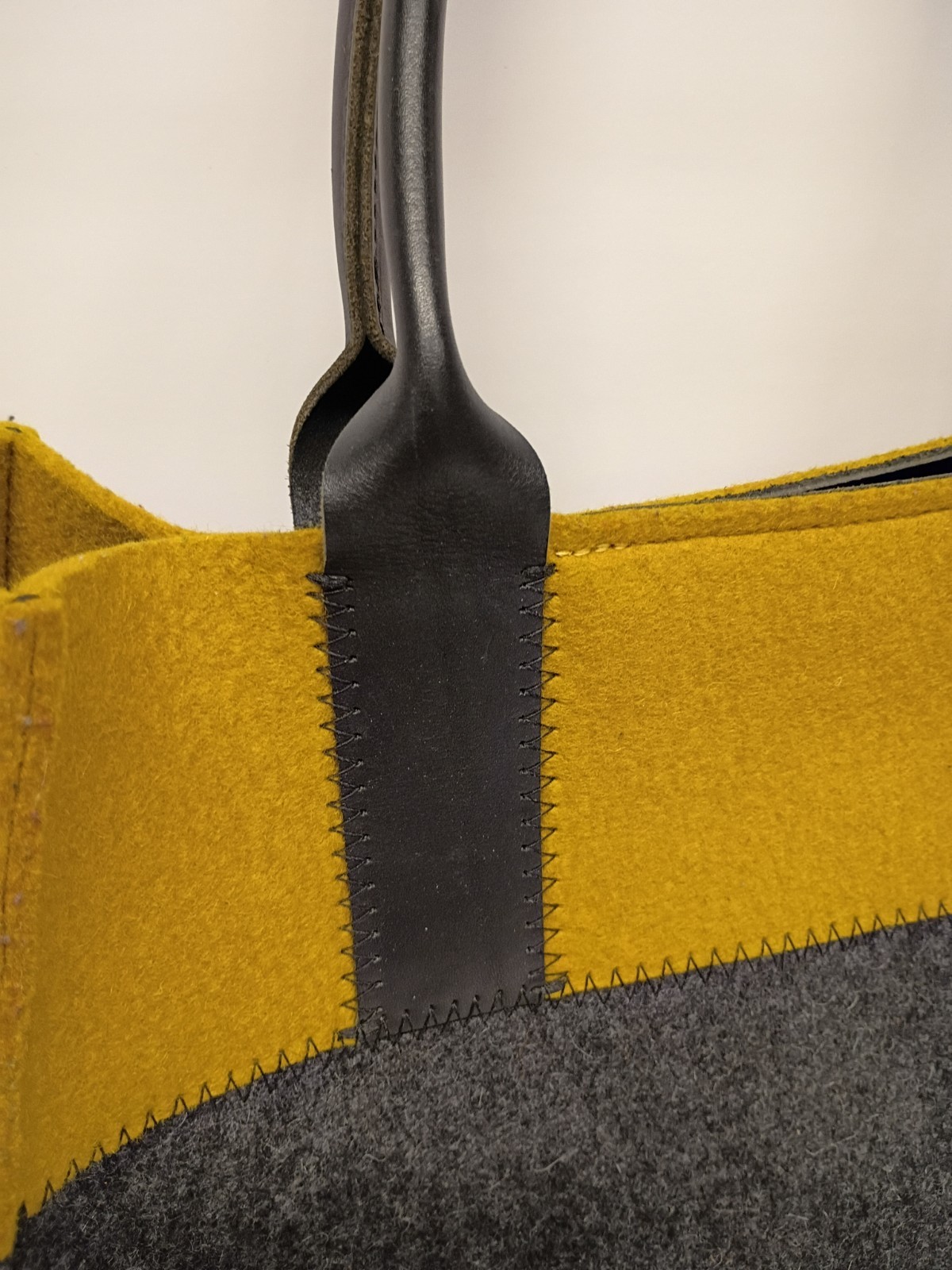 Graf & Lantz Colorblock Tote Dark Gray / Mustard Wool Felt Leather Handles
