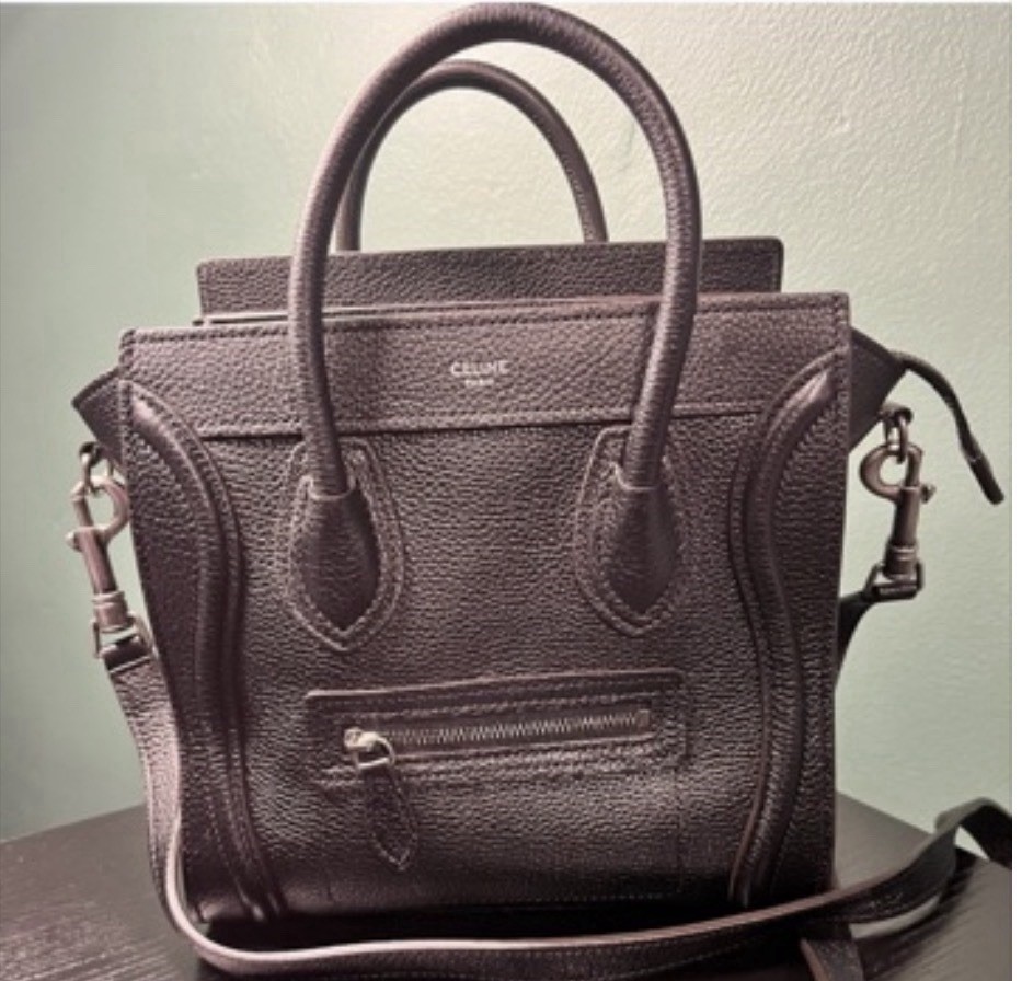 CELINE Nano Luggage Black Satchel Top Handle Bag w/ Detachable Strap, Zip