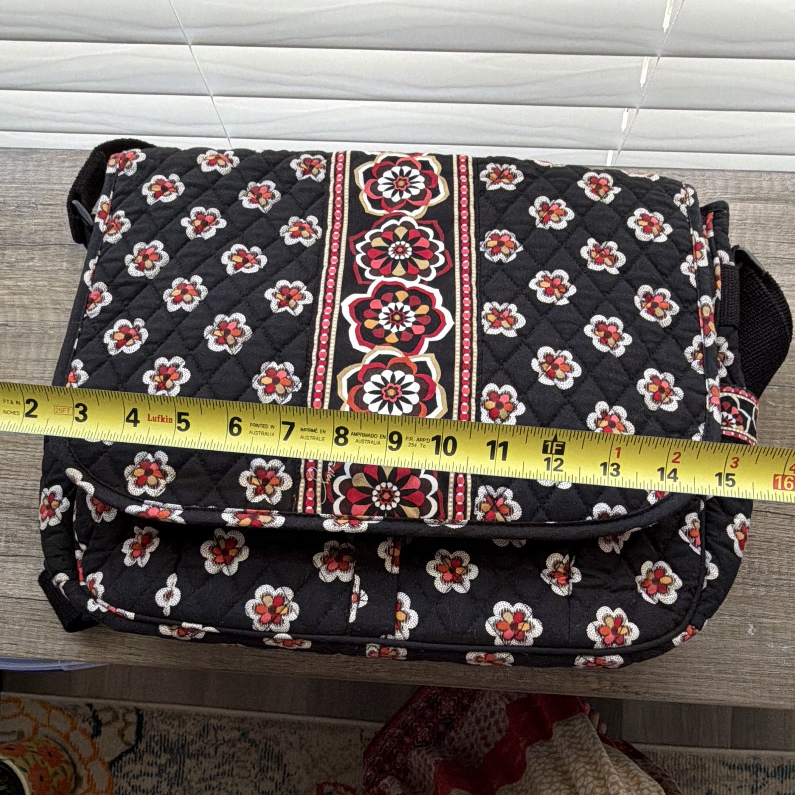 Vera Bradley Retired Piroutte Messenger Shoulder Bag Black Floral