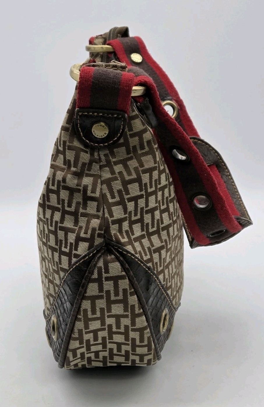 TOMMY HILFIGER Purse Shoulder Bag Logo Pattern Jacguard Faux Leather VTG Y2K