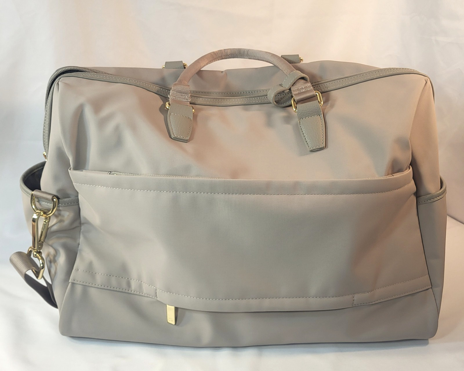 Open Story Signature Weekender Bag Taupe Grey Water Repellent Laptop Sleeve