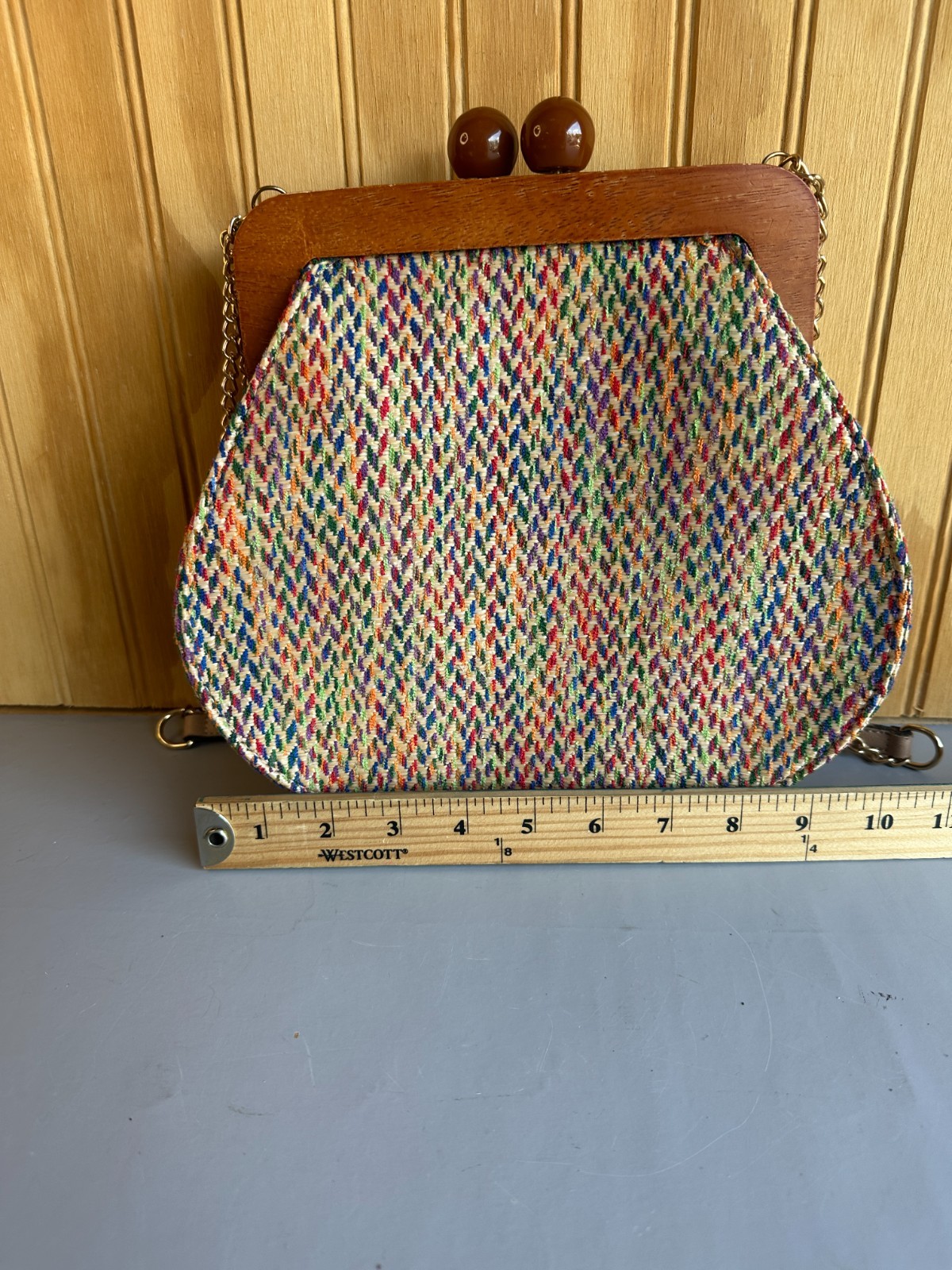 Mezon Wooden Knob Magnetic Closure Frame Woven Fabric Boho Retro Shoulder Bag