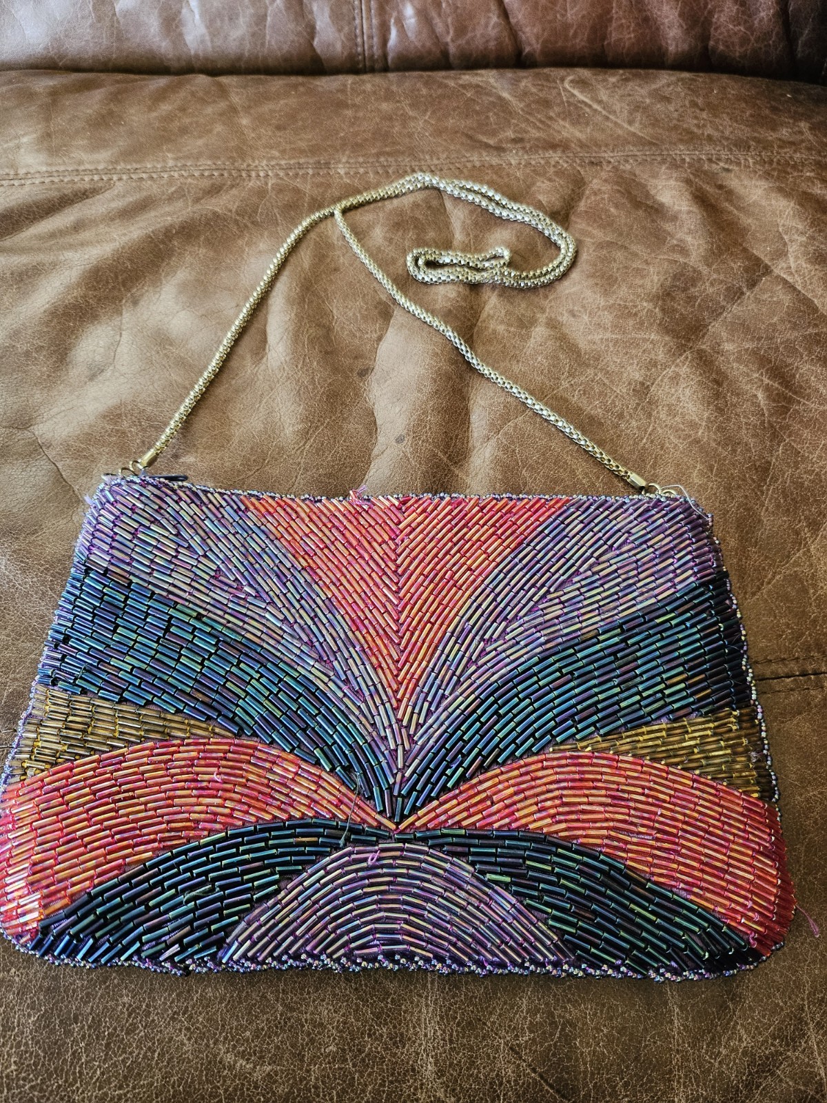 Purple And Pink, Geometric Beaded Shoulder Bag