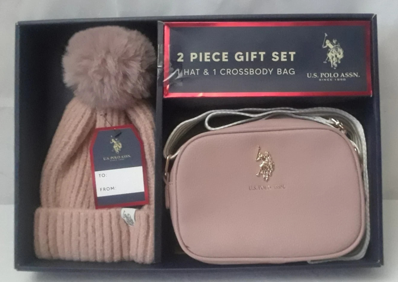 US Polo Assn. Pink 2-Piece Gift Set Box Hat Crossover Bag Women