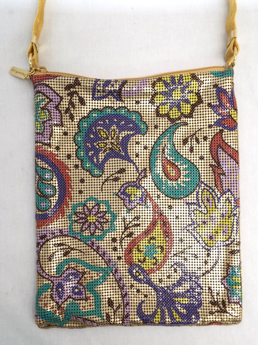 Vintage Whiting & Davis Paisley Mesh Purse Shoulder Bag Enamel & Gold PERFECT
