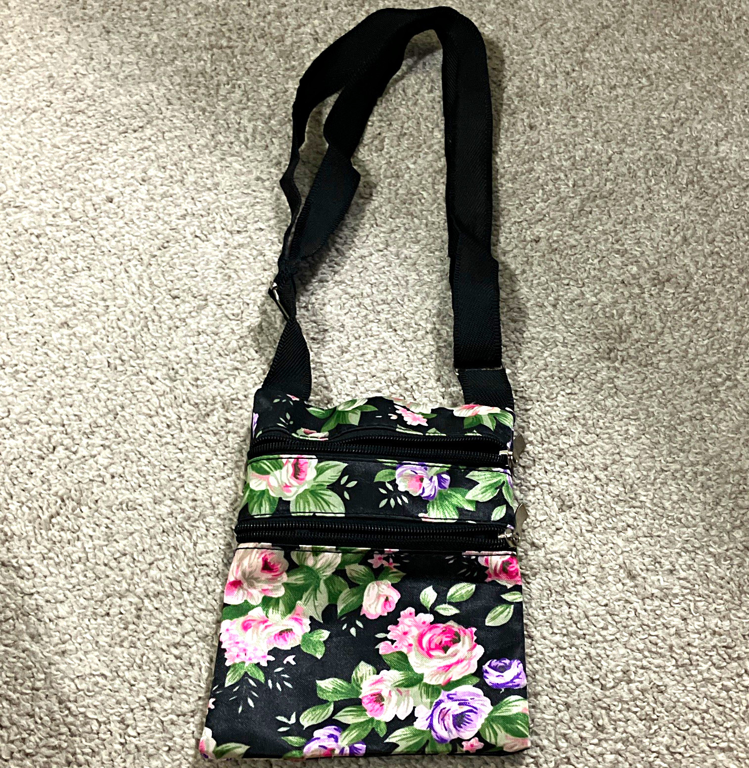 Women’s Floral Print Crossbody Bag, Adjustable Strap, Zip