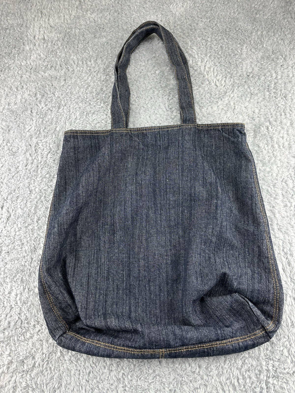Denim Shopper Tote Bag RETRO 16 x 16 Blue Denim Unlined Front Pocket Y2K Style