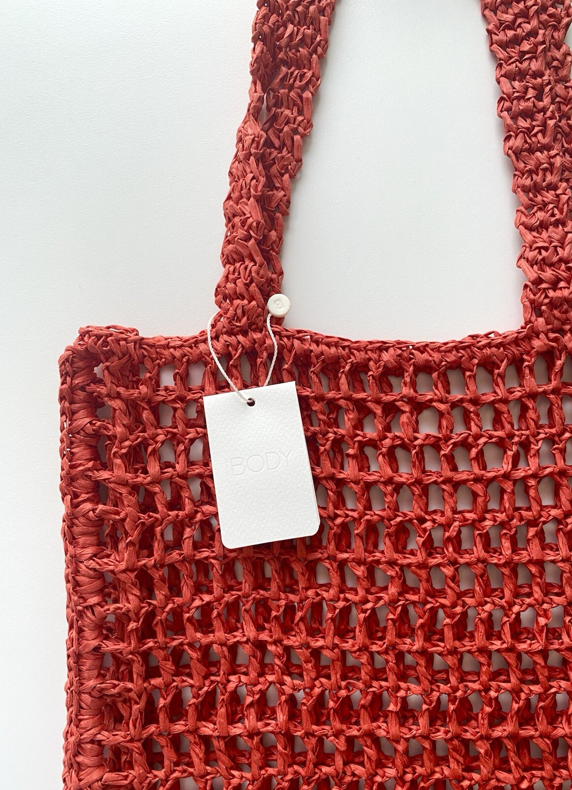 COTTON ON BODY Open Weave Paper Straw Crochet Tote Bag Color Lobster Red