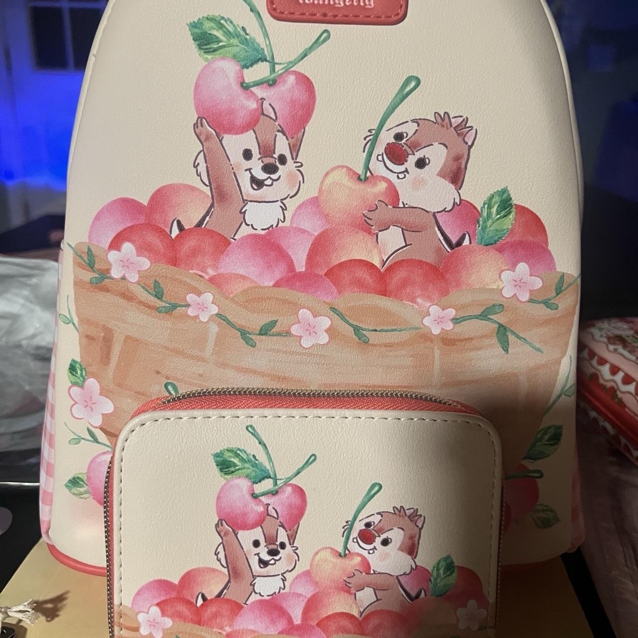 loungefly backpack Disney Chip And Dale Cherry Basket With Wallet Set