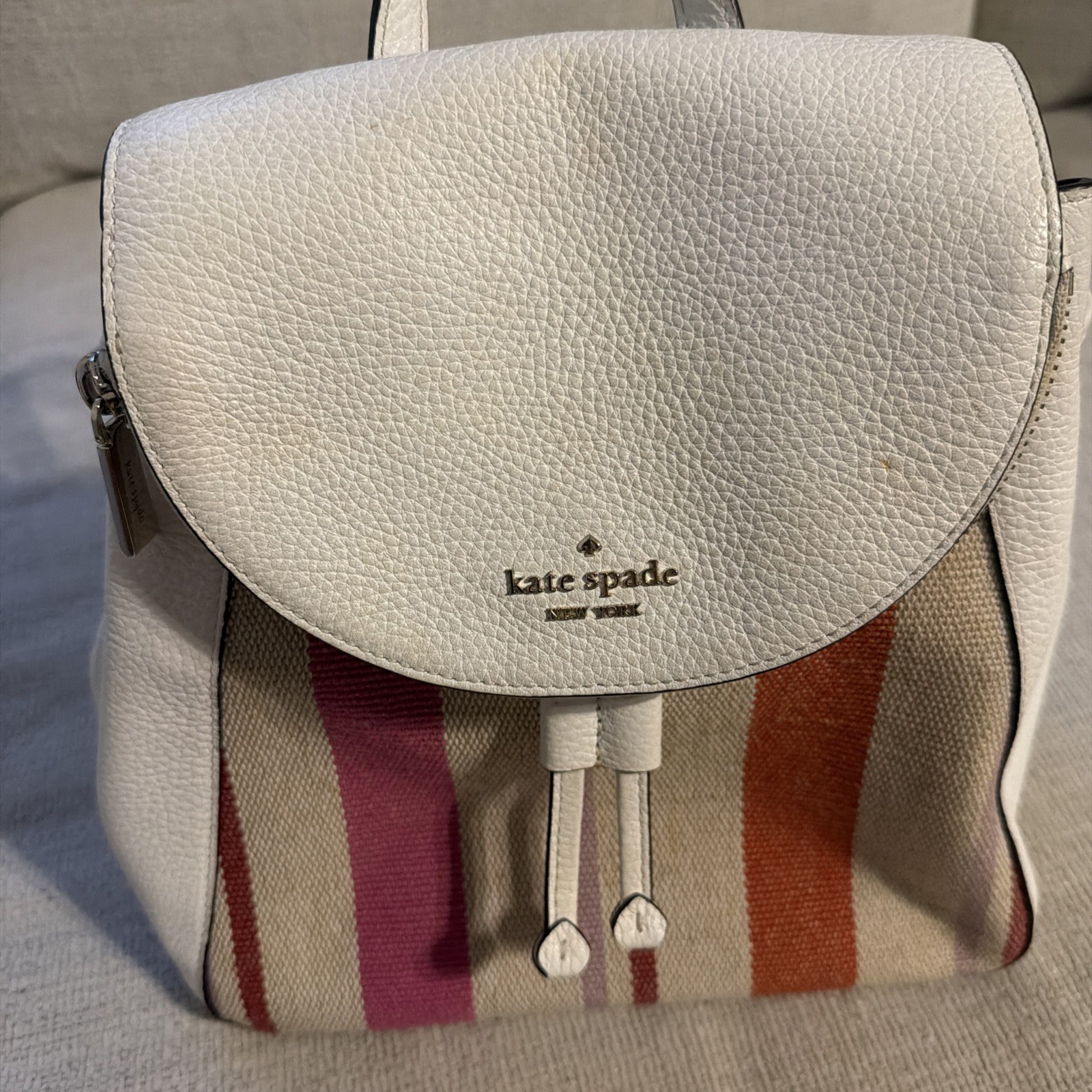 Kate Spade NY Medium Flap Backpack Leila Strap Canvas Multi