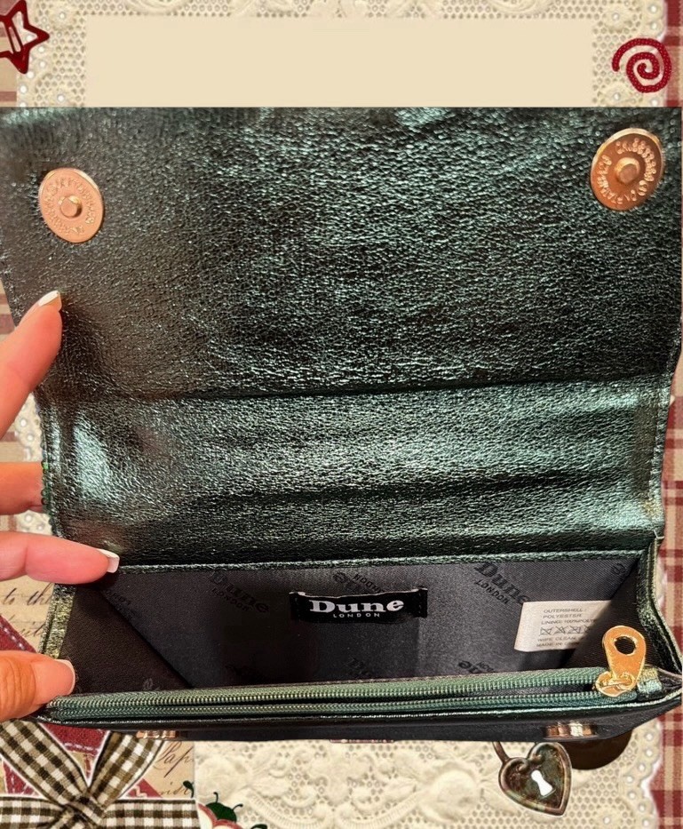 Dune London Blue/Green Sequin Metallic Shoulder Bag Gold Chain Strap Small