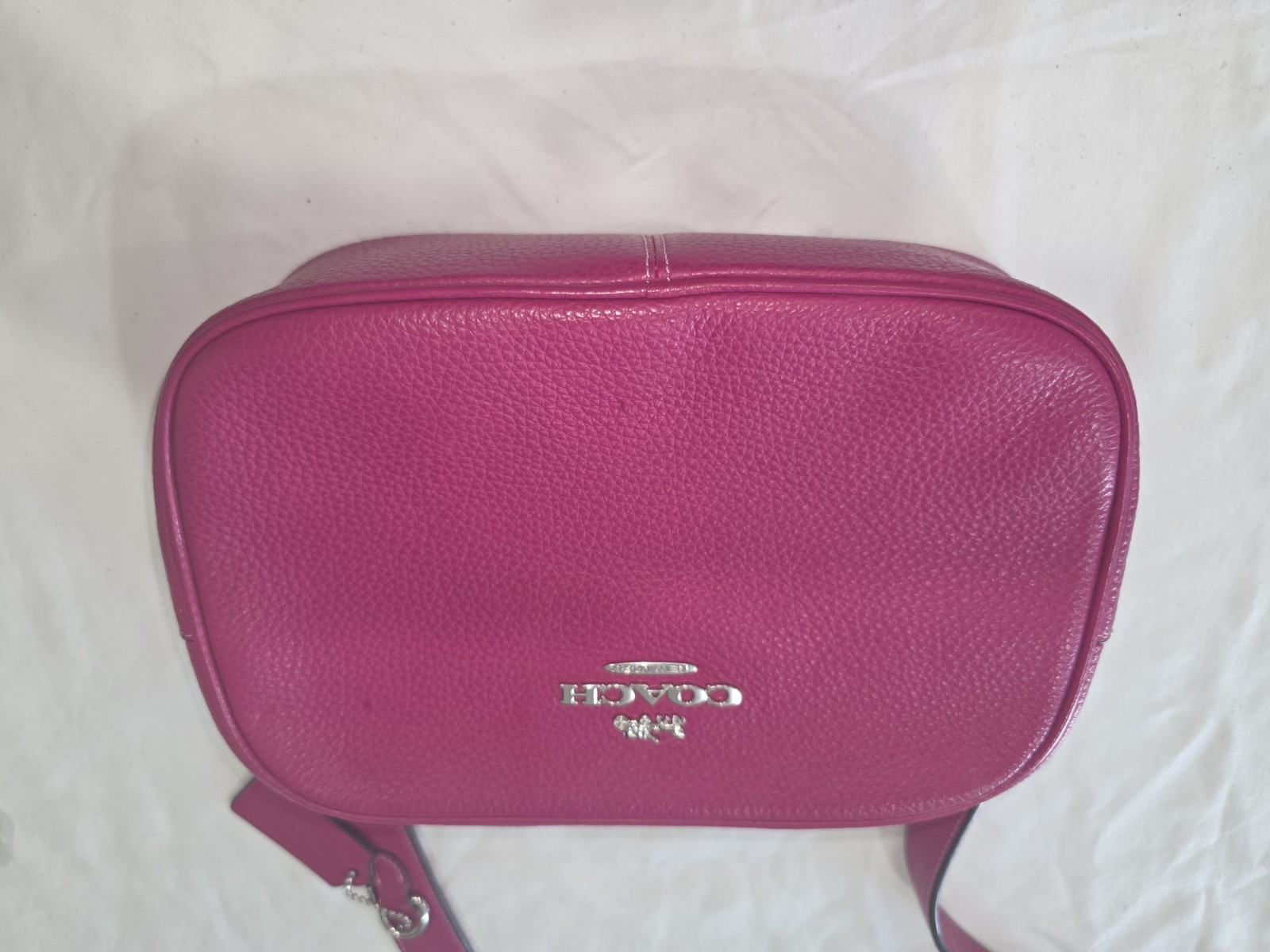 Coach CA207 Fushia Pebble Leather Medium Large Zip Camera Crossbody Bag Jamie