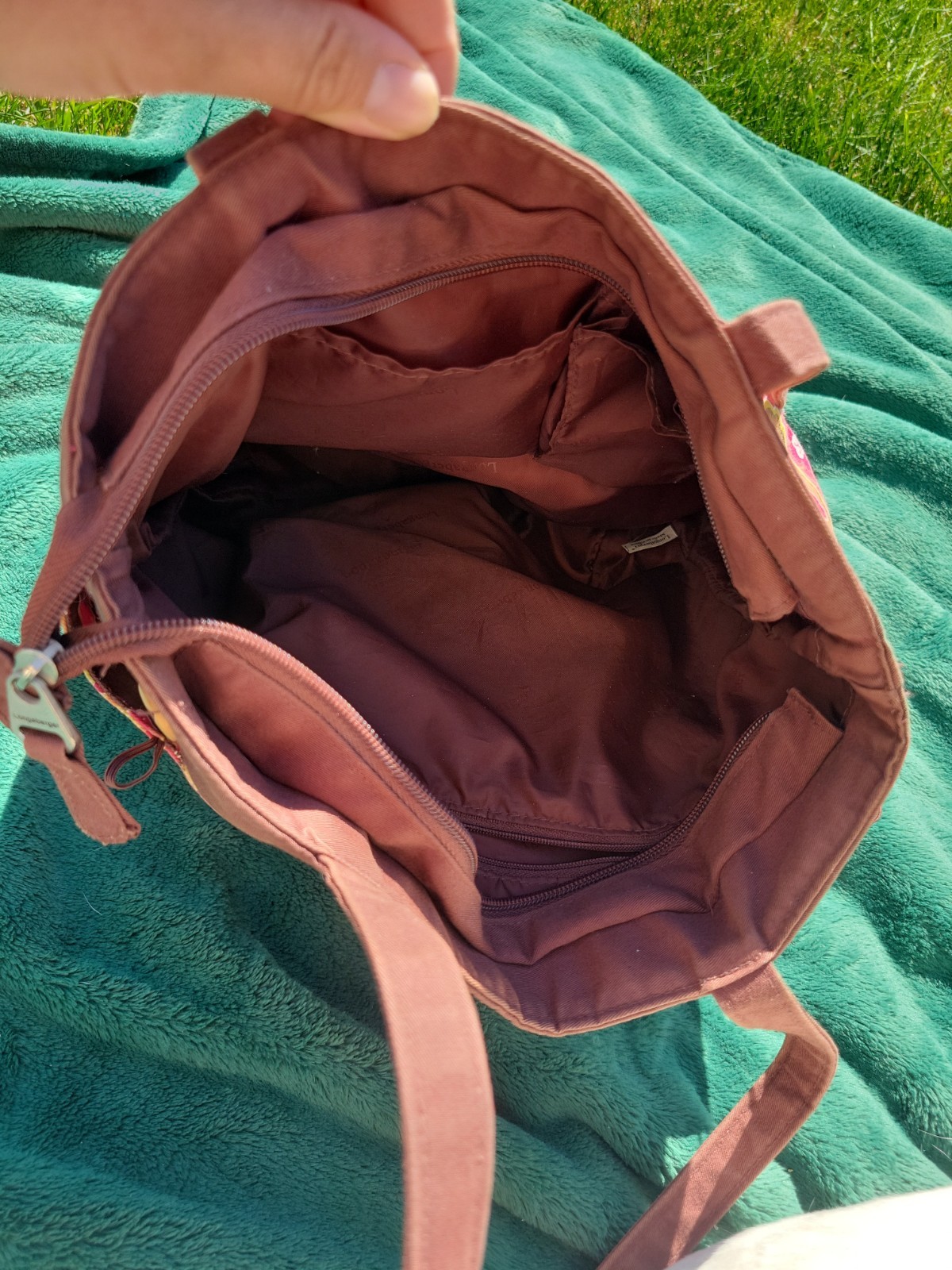 Longaberger Pink and Brown Floral Bag with Decorative Buttons