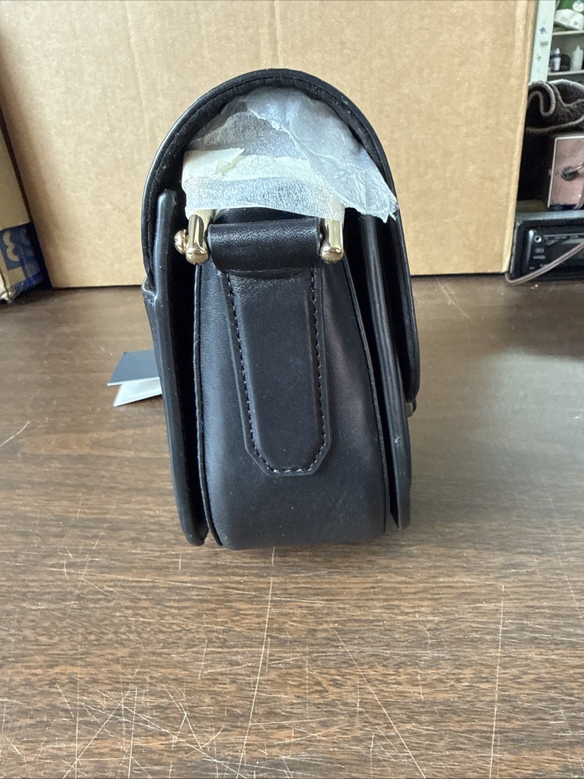 NWT COLE HAAN Essential Mini Saddle Bag In Black Leather. Grand Series Line.