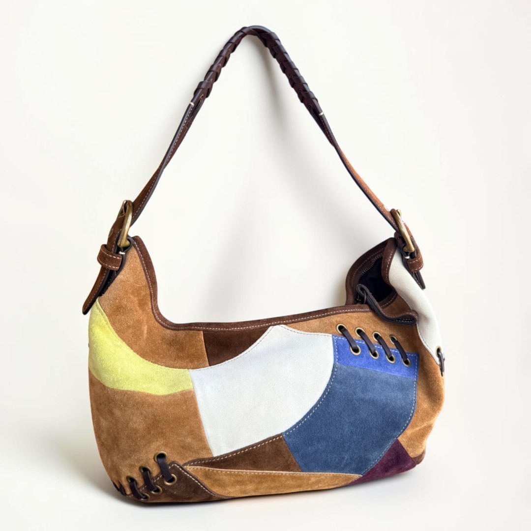 Coach Soho 9587 Patchwork Suede Leather Whipstitch Hobo Shoulder Bag Y2K 2004