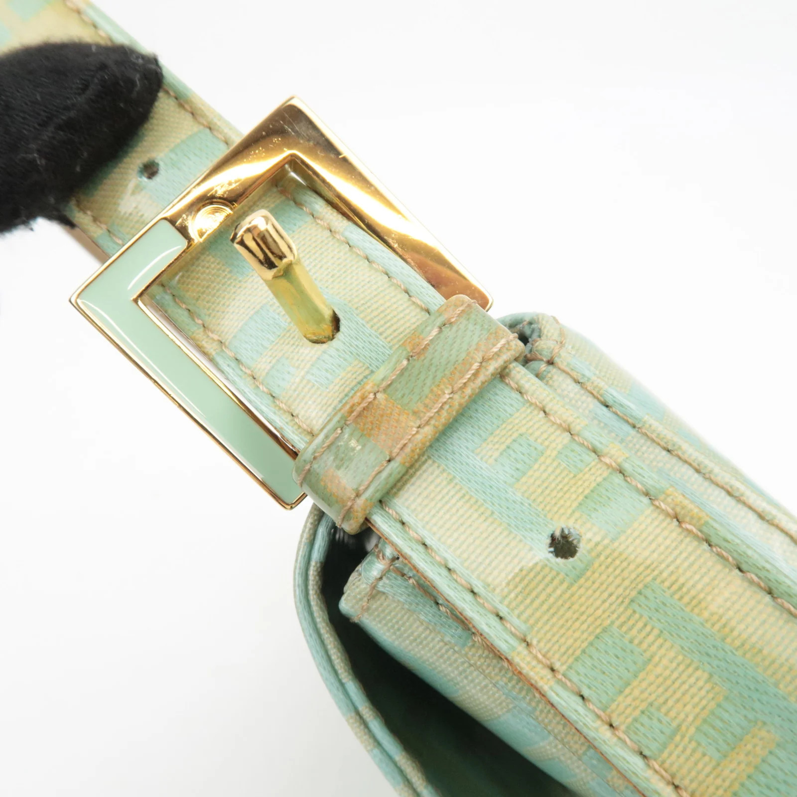 FENDI Zucchino Mamma Baguette Vinyl Leather Shoulder Bag Light Blue 26424 Auth