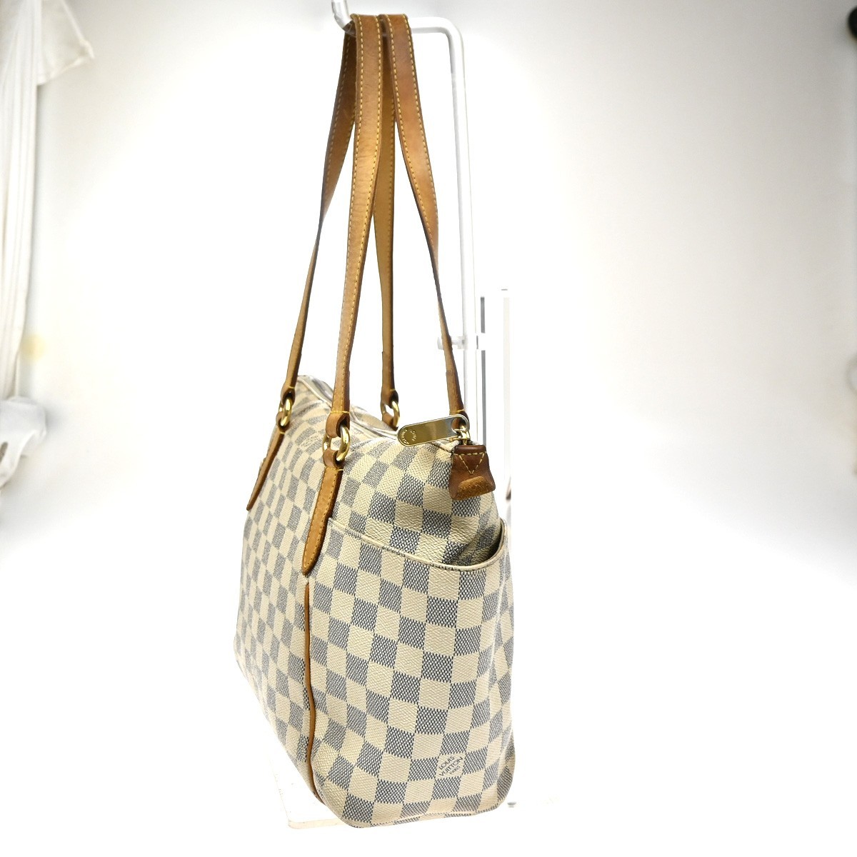 LOUIS VUITTON Totally MM Shoulder Bag Damier Azur Leather White N51262 86PA028