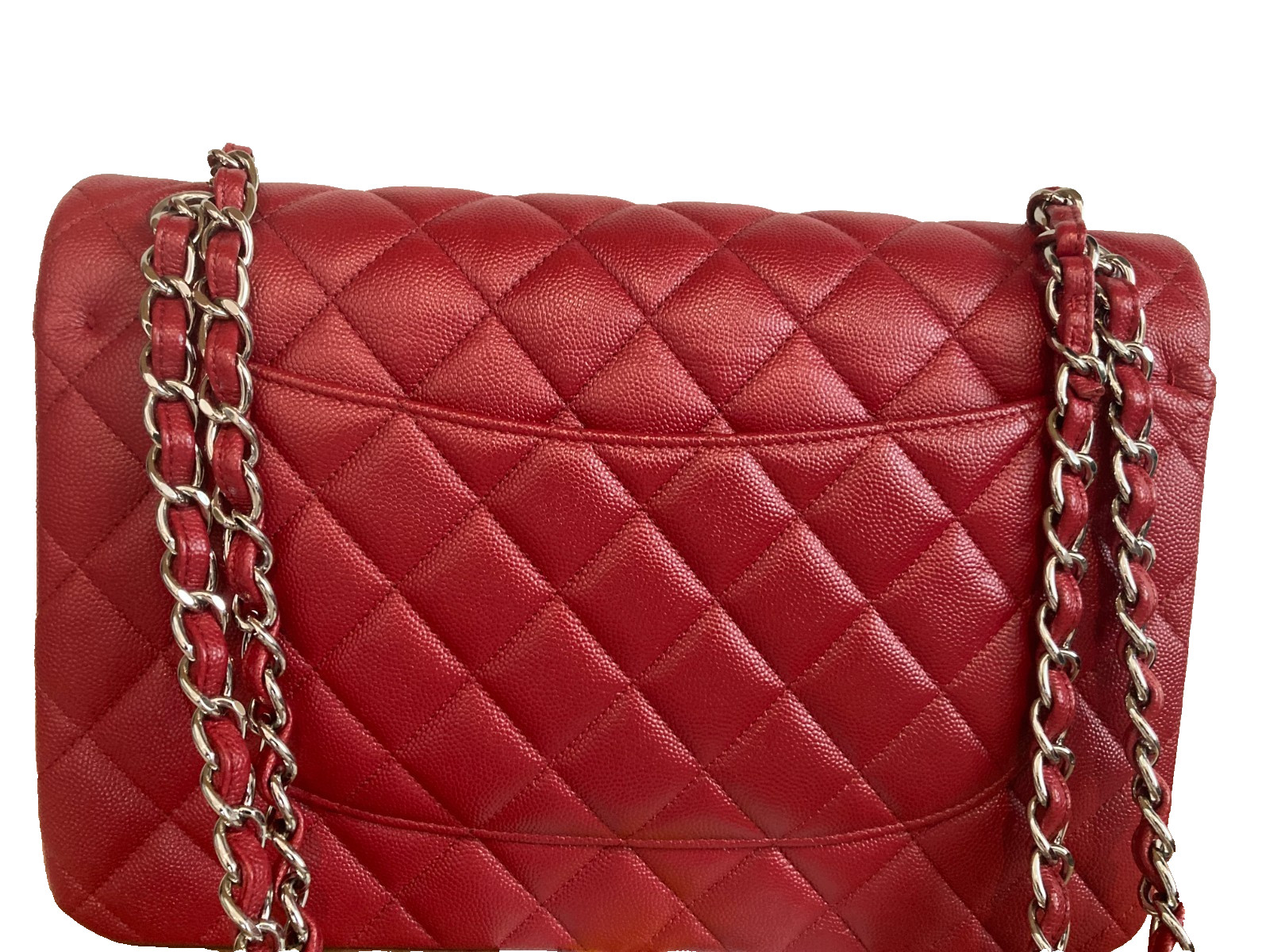 Chanel Classic Flap Jumbo Bag Red Caviar Grained Calfskin Silver Hardware