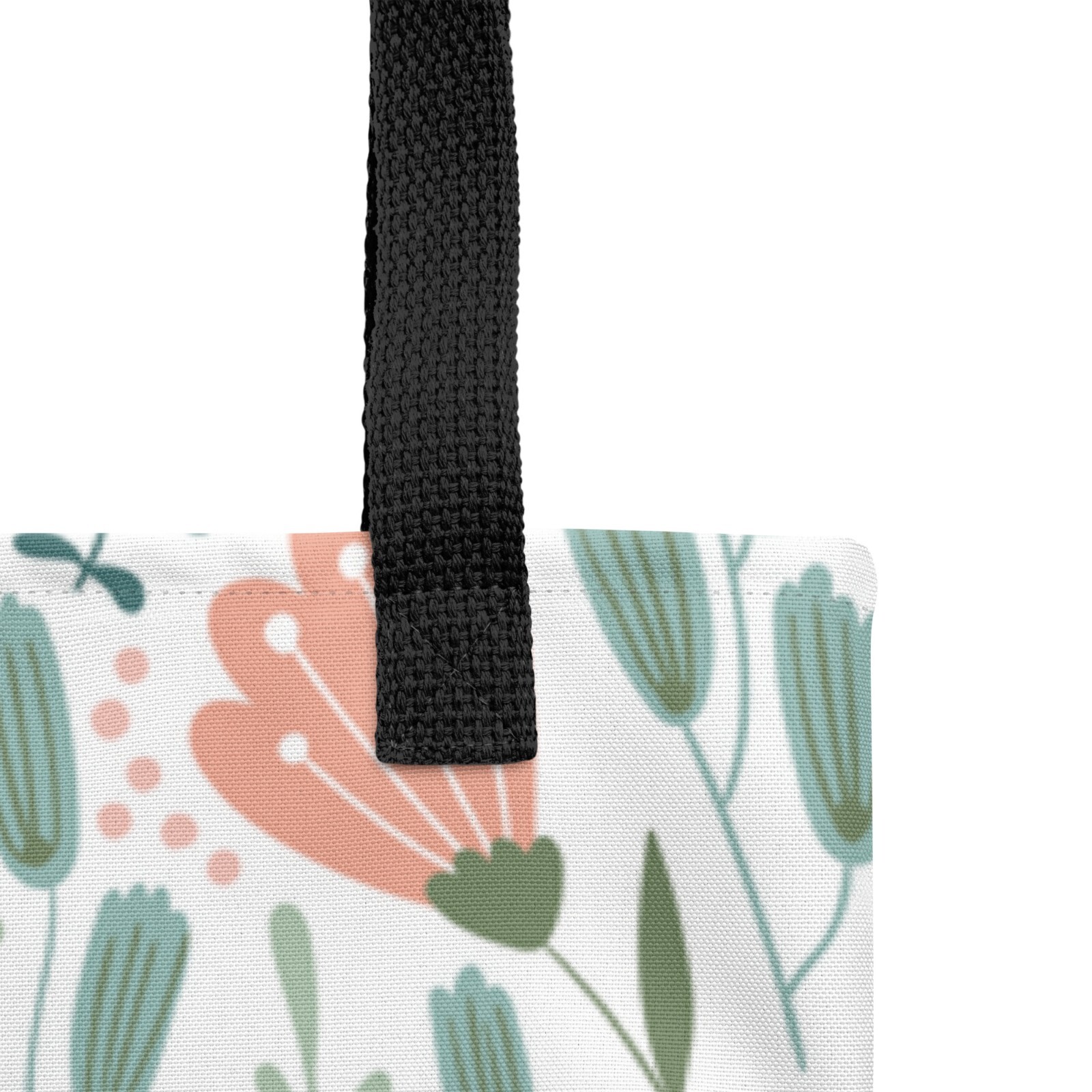 New Pastel Pink Green Floral Tote Bag Double-Sided Print Black Handles 15×15